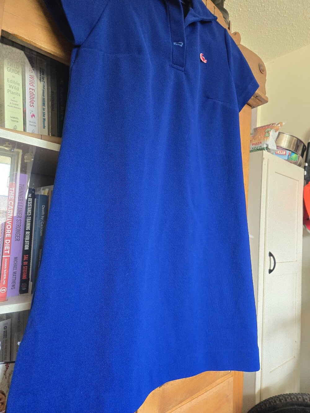 Vintage Cobalt Blue Mod A-Line Mini Dress Embroidered Whale Collared Polyester - Picture 6 of 10